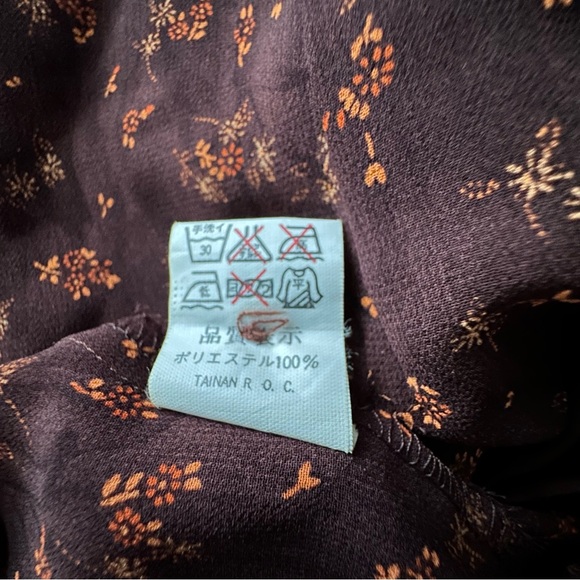 Vintage Women's Brown Floral Blouse 3/4 Sleeve Peter Pan Collar - Picture 11 of 12